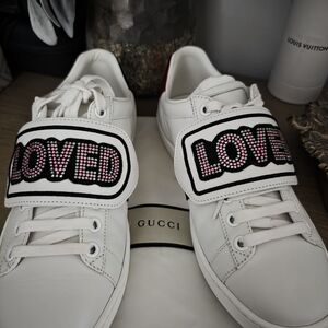 Gucci White Sneakers with 'Loved' Patch